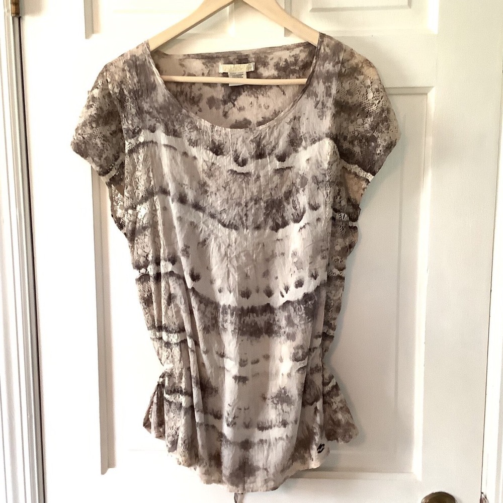 Billabong Tie-Dye Lace Trim Top Blouse‎ Adjustable Waist Women's L